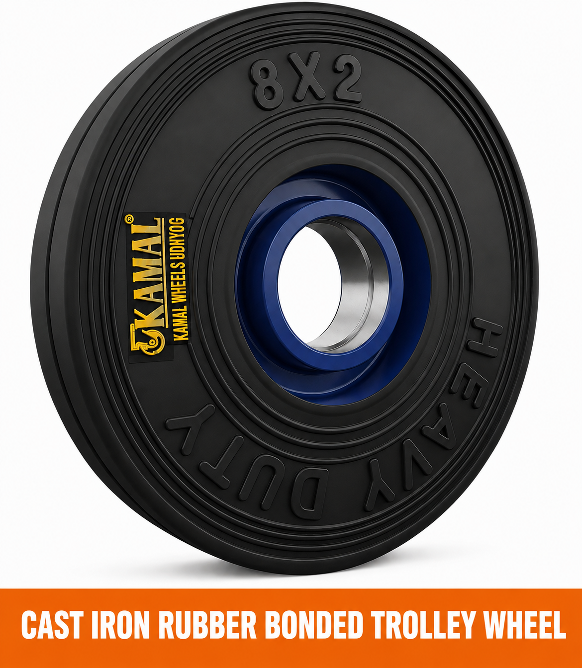 Cast iron rubber bonded trolley wheel
